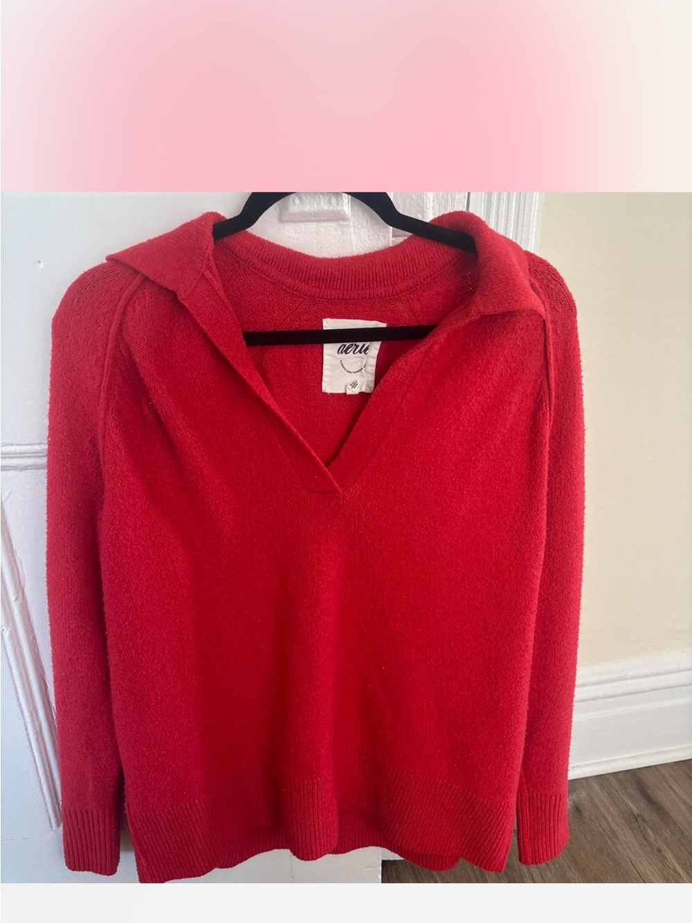 aerie Red V-Neck Hooded Sweater